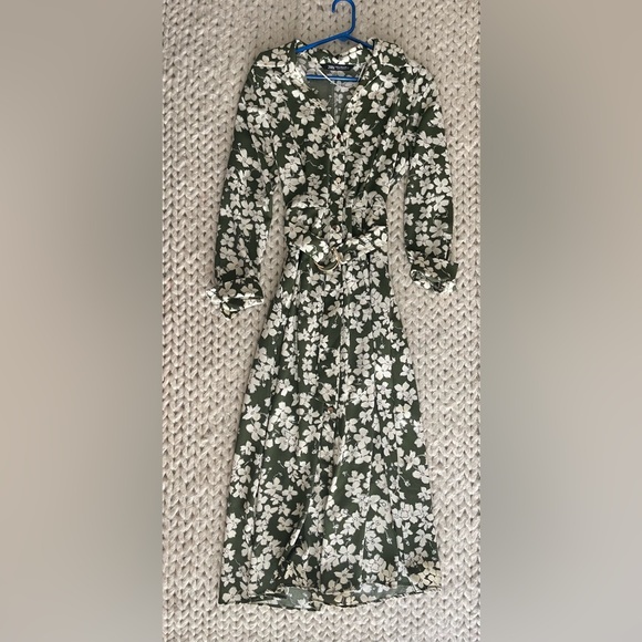 Zara Green and White Floral Long Sleeve Dress - Picture 5 of 6